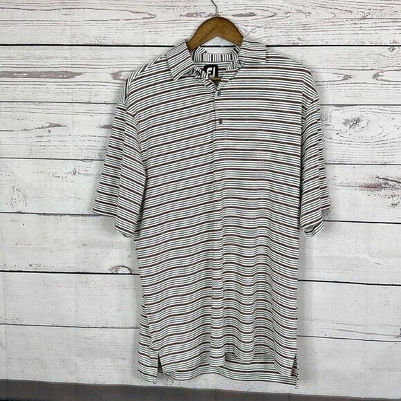 FJ Foot Joy Polo Shirt Mens Large Striped Embroidered Logo Stretch Golf Casual - Picture 1 of 11